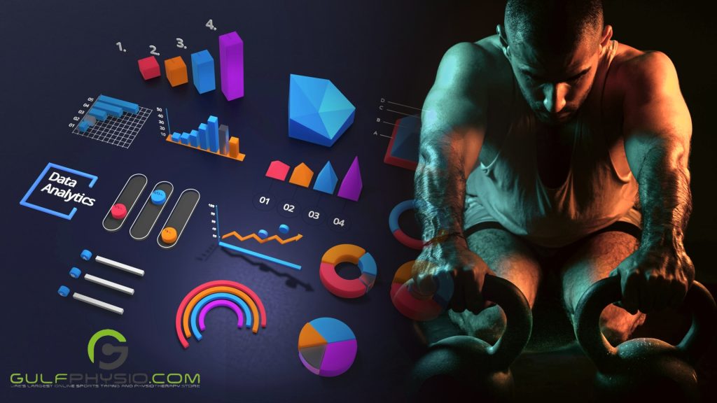 On the left is a collection of statistical charts, and on the right is a man working out with kettlebells.