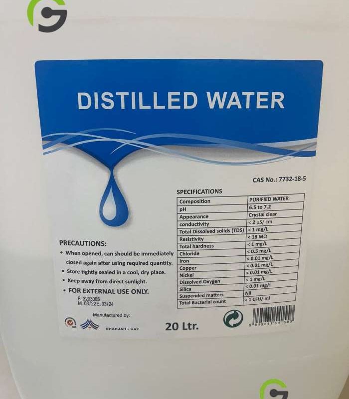 Pure distilled water for medical and laboratory use, sourced from trusted suppliers and available to buy from Gulfphysio in Dubai, Abu Dhabi, and the entire UAE. Ideal for pharmaceuticals, sterilization, and sensitive equipment cleaning.