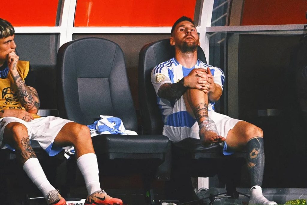 Lionel Messi is elevating his hurt ankle in the middle of the Copa America Final