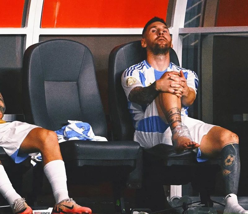 Lionel Messi is elevating his hurt ankle in the middle of the Copa America Final