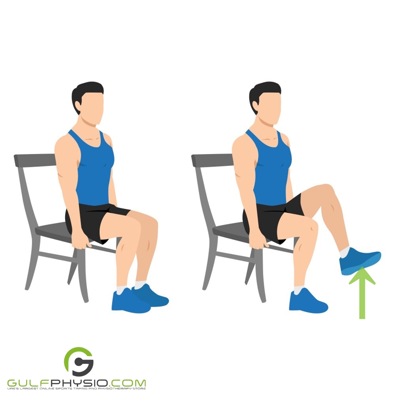 A diagram illustrating the proper technique for performing seated knee lifts. 