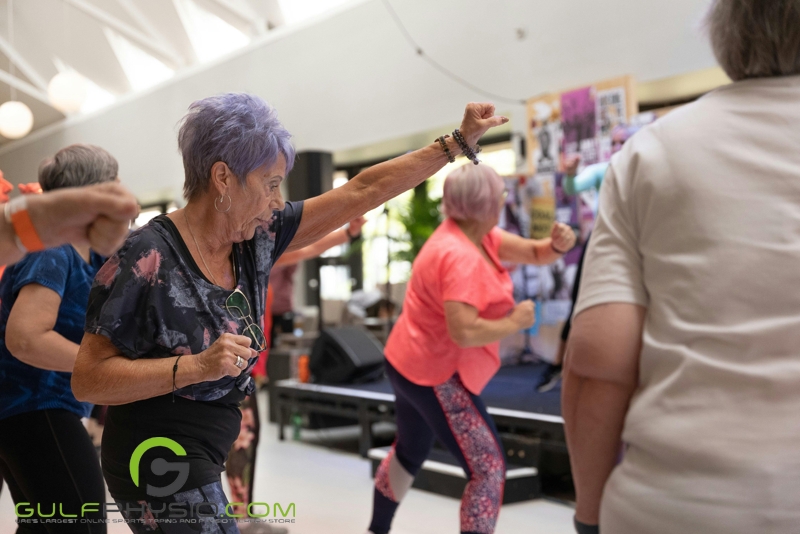 Older women participating in a Zumba class.